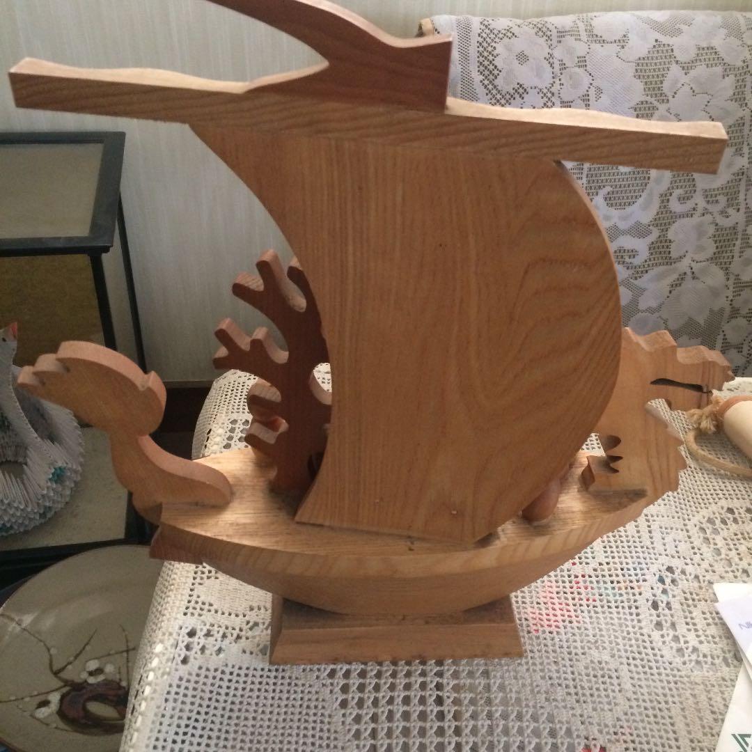 大型　七福神　宝船　木像　木彫り　風水