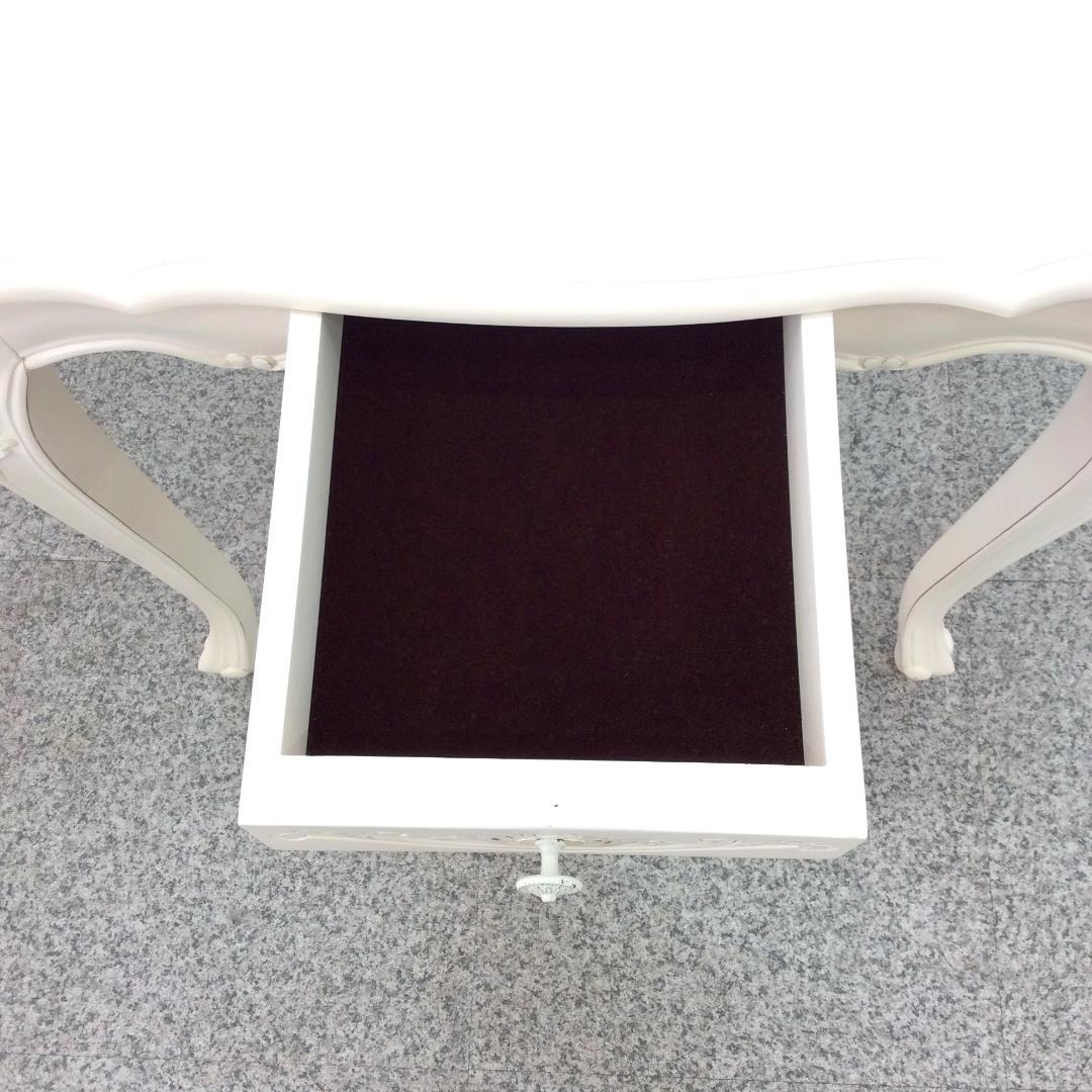 ダイニングテーブル ホワイト 猫脚 アンティーク ロココ調 引き出し付