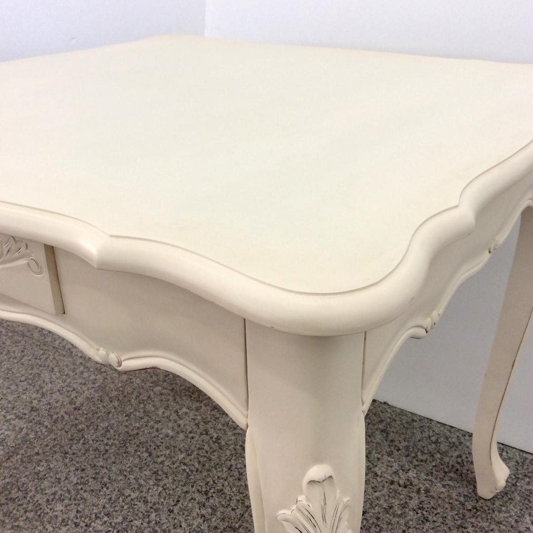 ダイニングテーブル ホワイト 猫脚 アンティーク ロココ調 引き出し付
