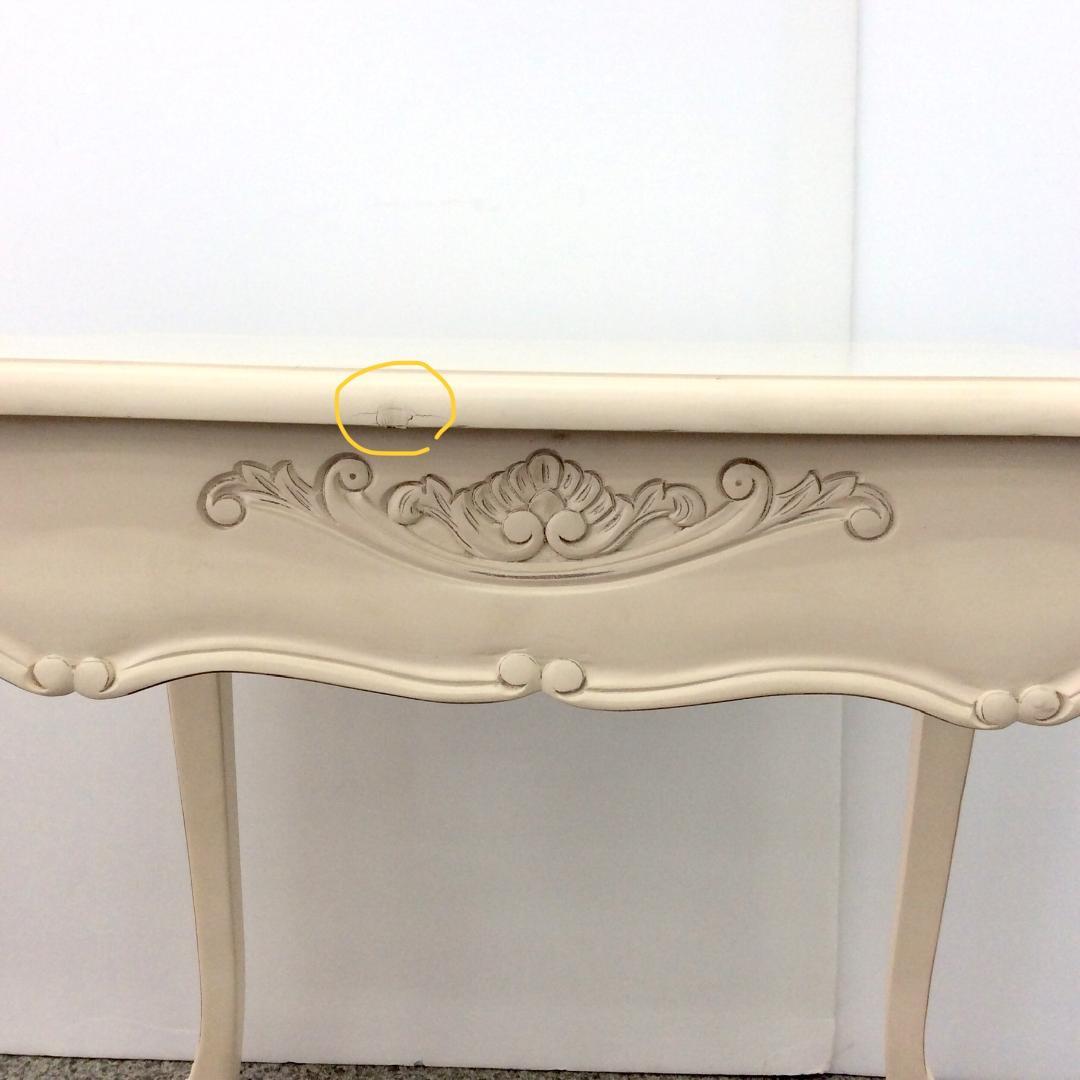 ダイニングテーブル ホワイト 猫脚 アンティーク ロココ調 引き出し付