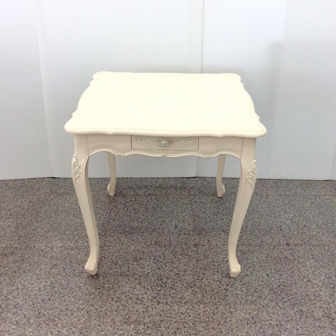 ダイニングテーブル ホワイト 猫脚 アンティーク ロココ調 引き出し付