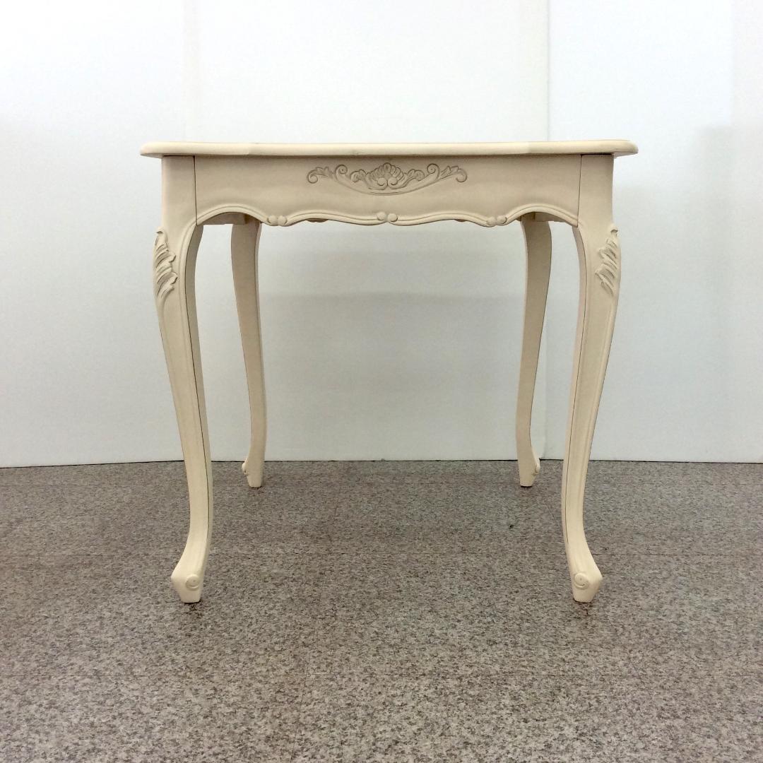 ダイニングテーブル ホワイト 猫脚 アンティーク ロココ調 引き出し付