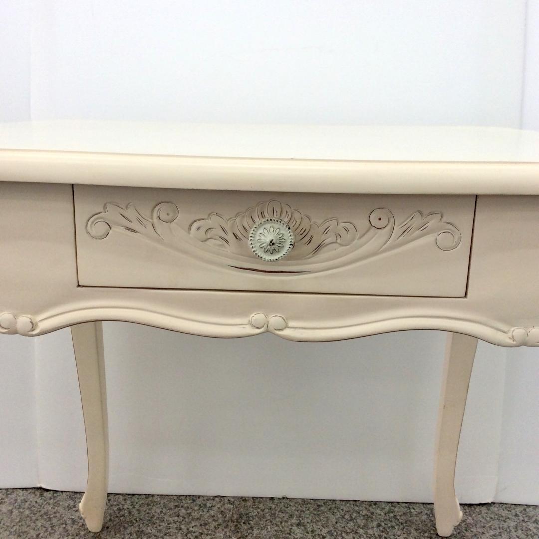 ダイニングテーブル ホワイト 猫脚 アンティーク ロココ調 引き出し付