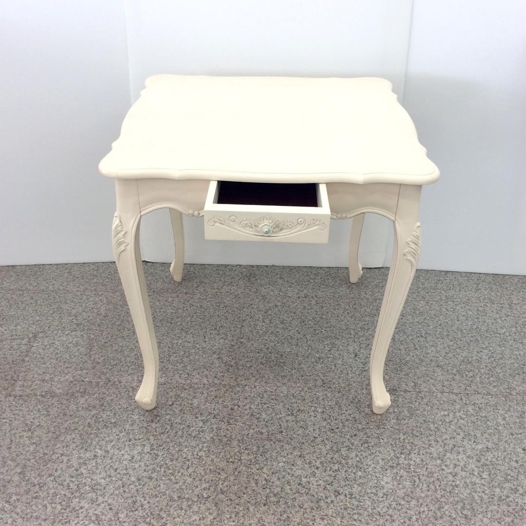 ダイニングテーブル ホワイト 猫脚 アンティーク ロココ調 引き出し付