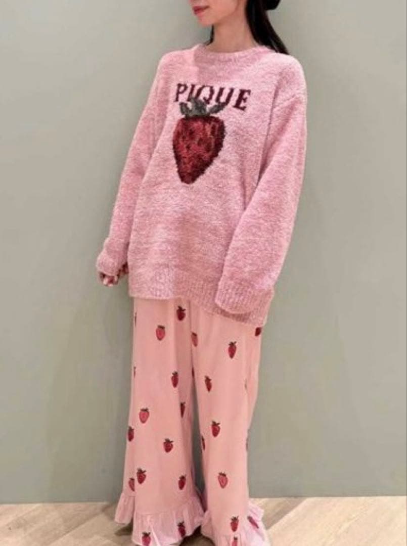 【新品】ジェラートピケ　ストロベリージャガードプルオーバー&ツイルロングパンツ