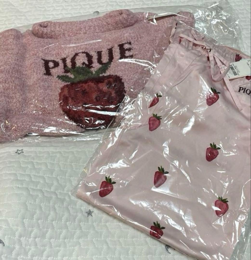 【新品】ジェラートピケ　ストロベリージャガードプルオーバー&ツイルロングパンツ