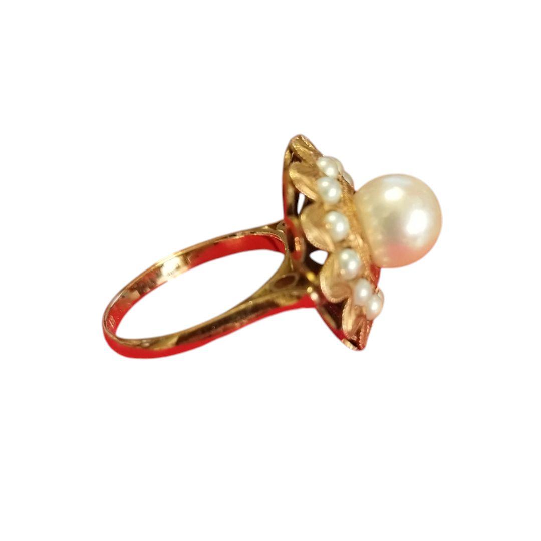 K18 パールリング 5g ゴールド 真珠 花モチーフ アンティーク調 指輪