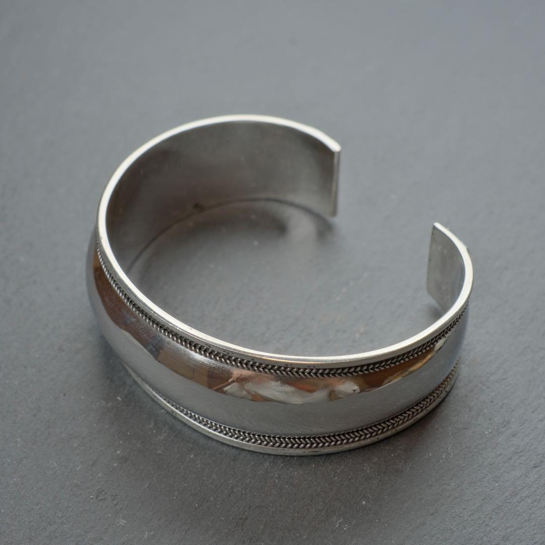 シルバー925 Silver ワイドトライバルバングル/軽研磨仕上げ