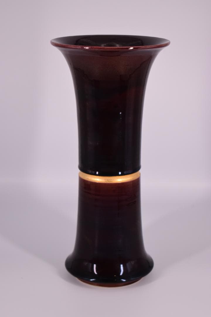 【真作】表千家 而妙斎花押 十六代 永楽善五郎(即全)作 紫交趾 末広花入 共箱