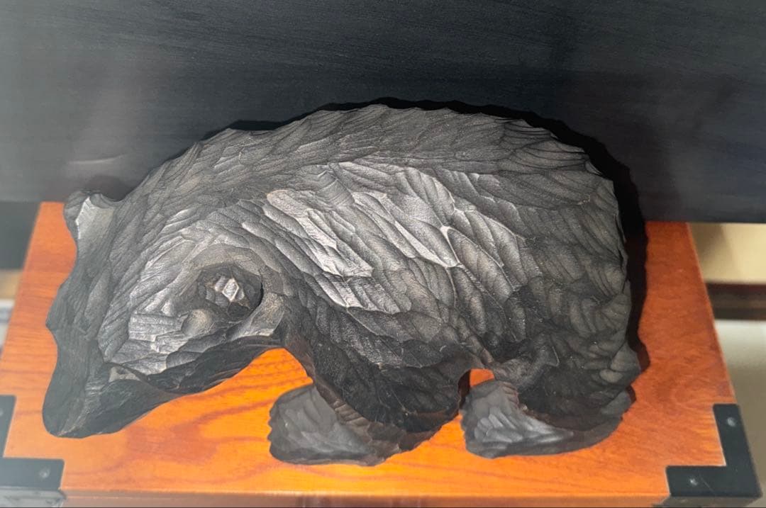 木彫り 熊 親子 置物 1963年刻印 民芸 北海道風 ヴィンテージ