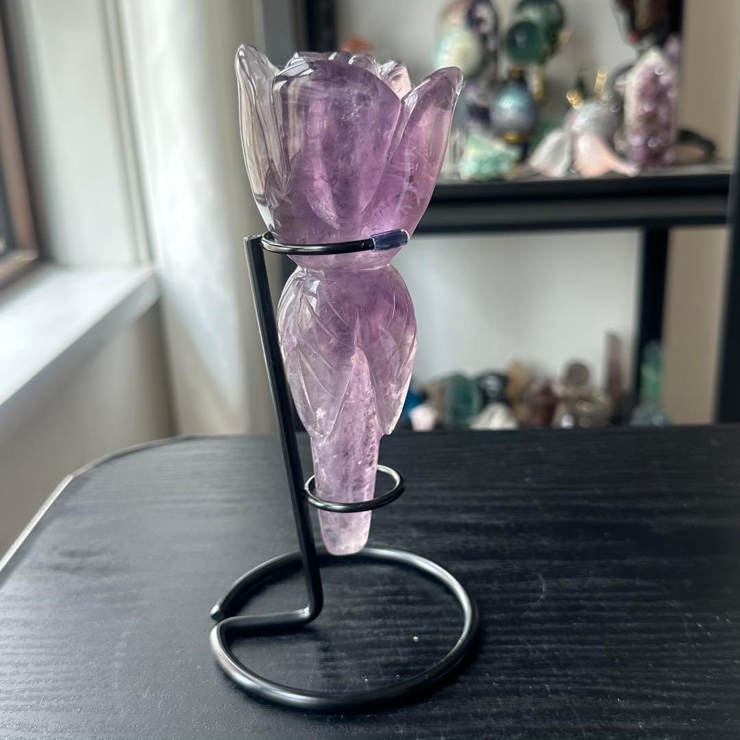 天然石アメジストのお花　置物　NO.060705