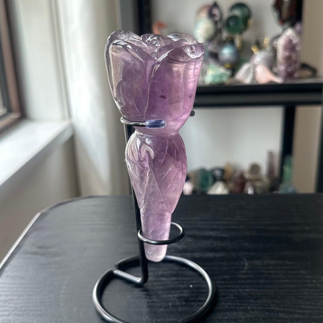 天然石アメジストのお花　置物　NO.060705