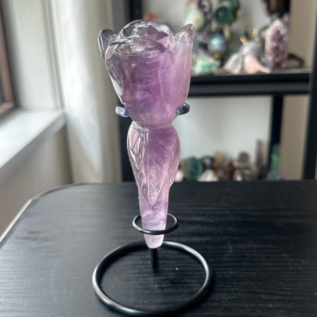 天然石アメジストのお花　置物　NO.060705