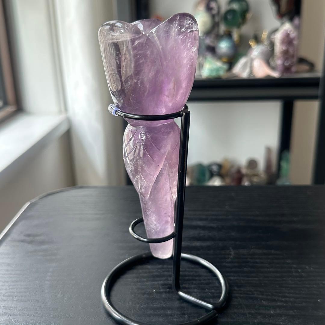 天然石アメジストのお花　置物　NO.060705