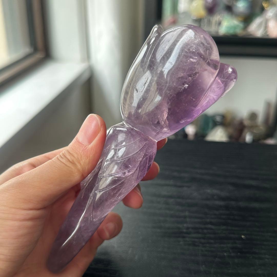天然石アメジストのお花　置物　NO.060705