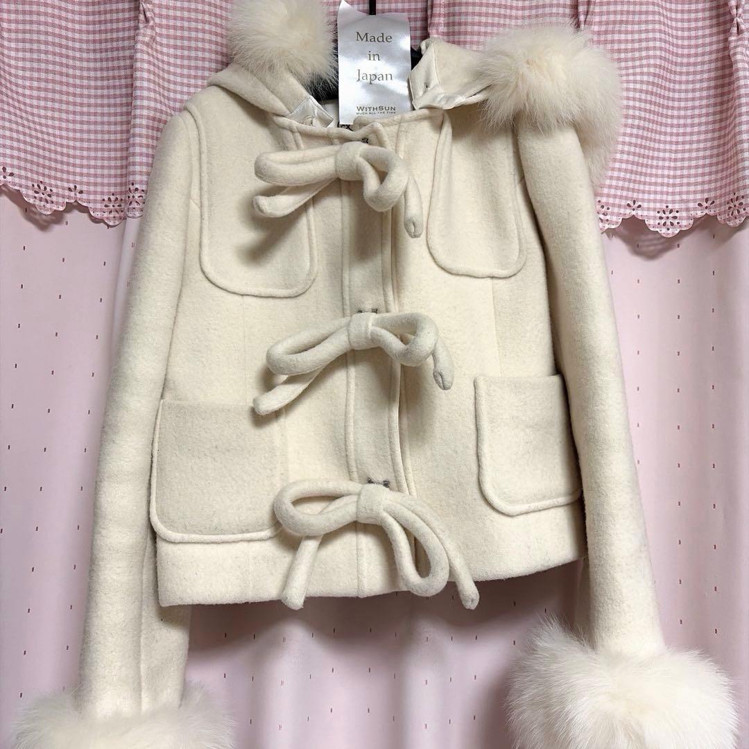 WITHSUN リボンショートダッフルコート オフホワイト