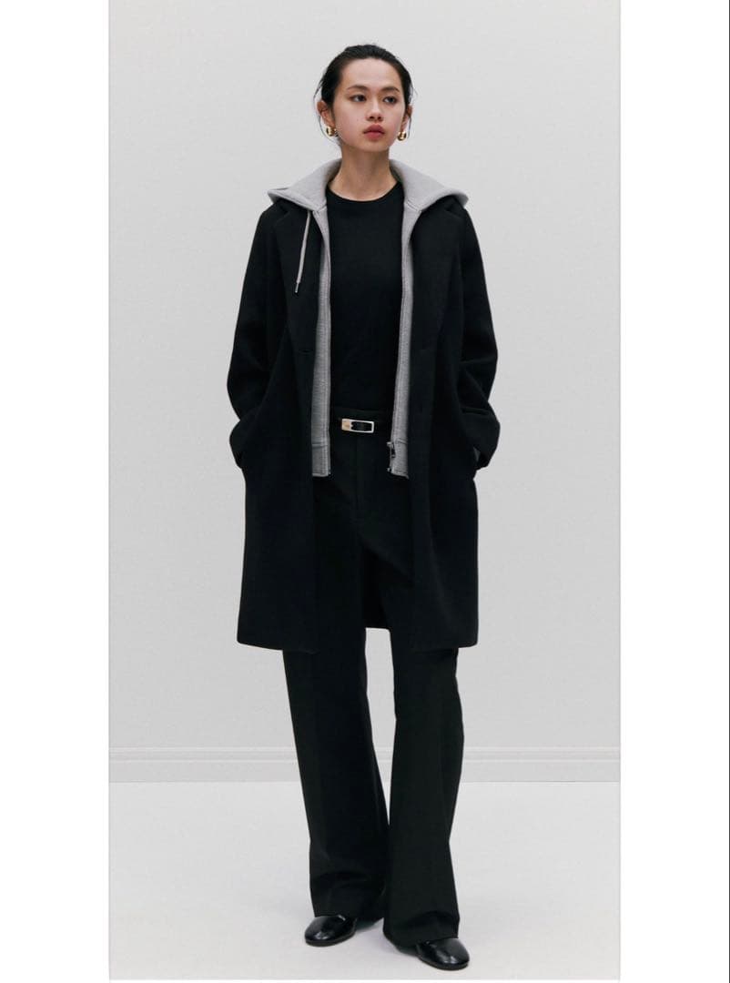 【新品】ZARA コントラストフードコート　Mサイズ　黒×グレー