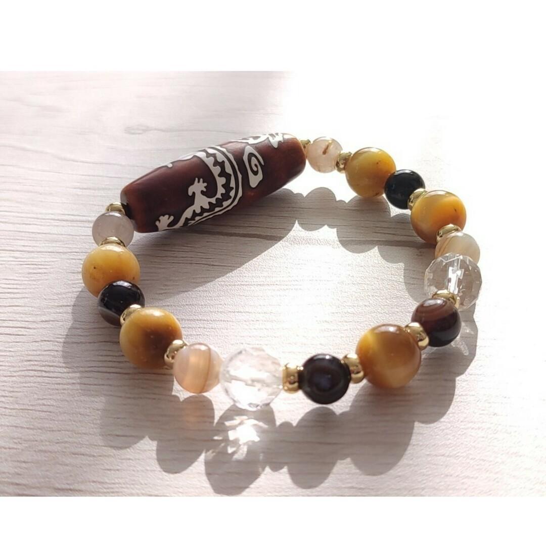 龍神天珠とゴールドルチル・ゴールデンタイガーアイ・天眼石のパワーストーン ブレス