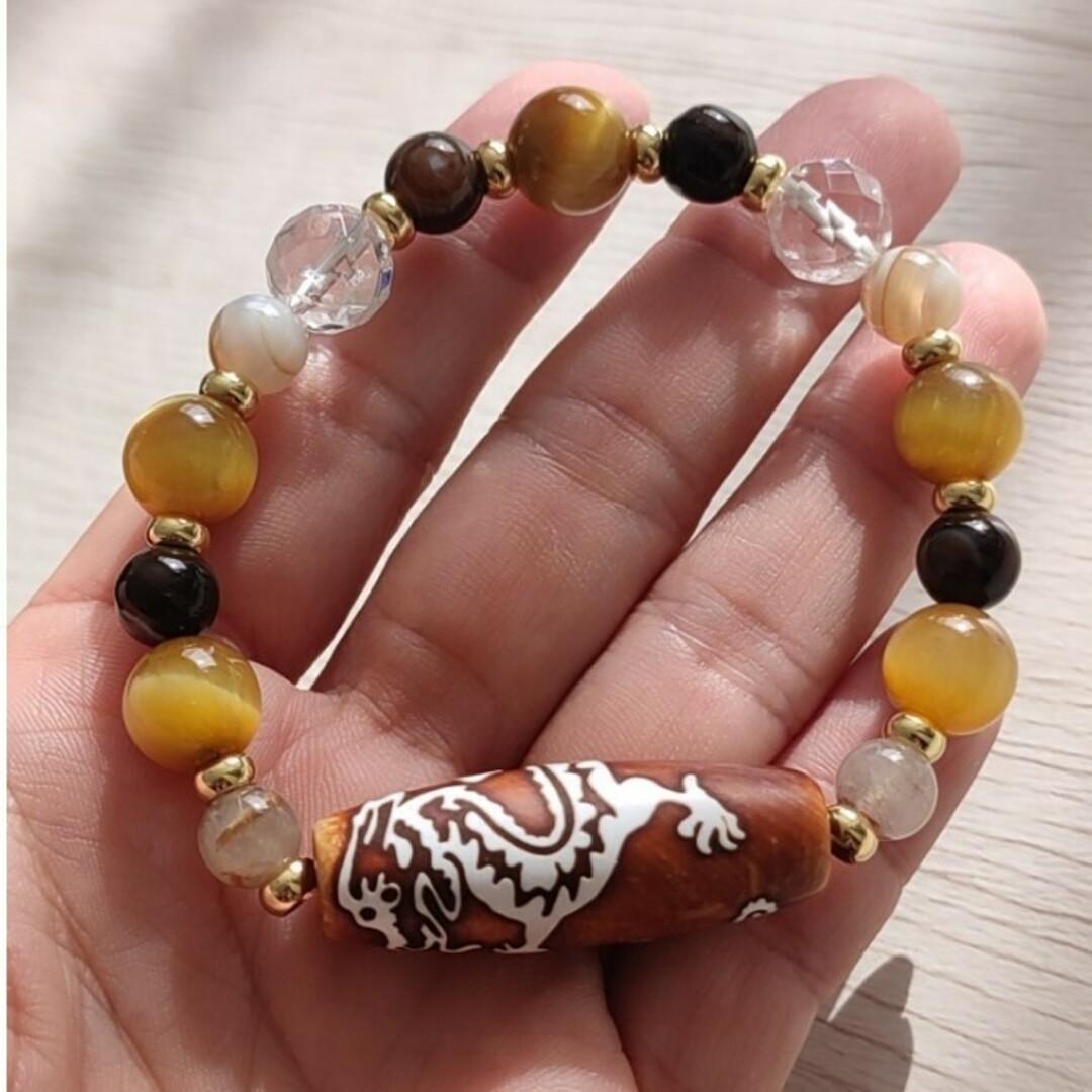 龍神天珠とゴールドルチル・ゴールデンタイガーアイ・天眼石のパワーストーン ブレス