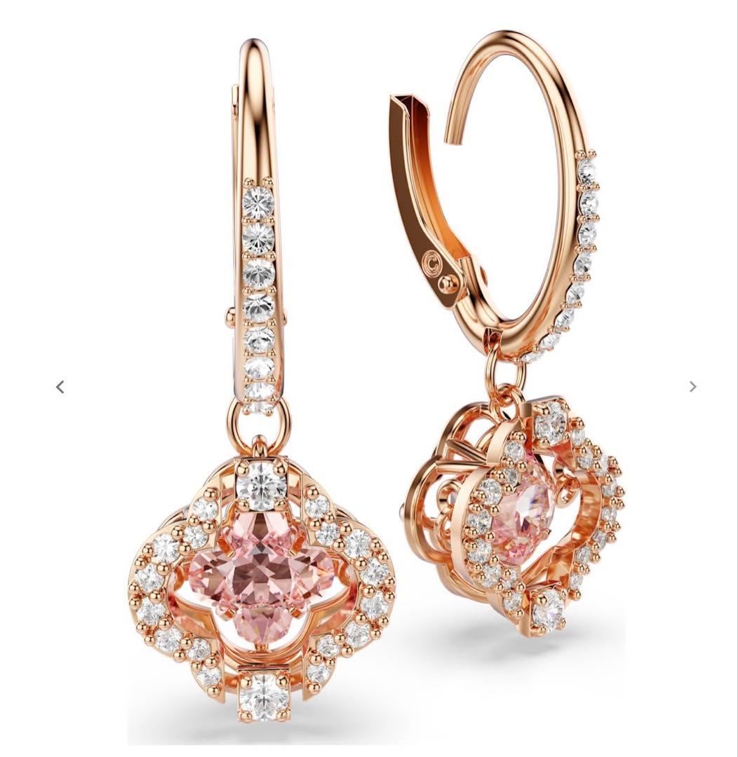 スワロフスキーピアス　ピンクゴールド クローバー ピンク