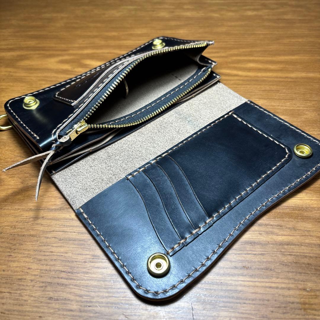 せわし　3層ロングウォレット カードポケット4つタイプ　糸　ベージュ　マチ