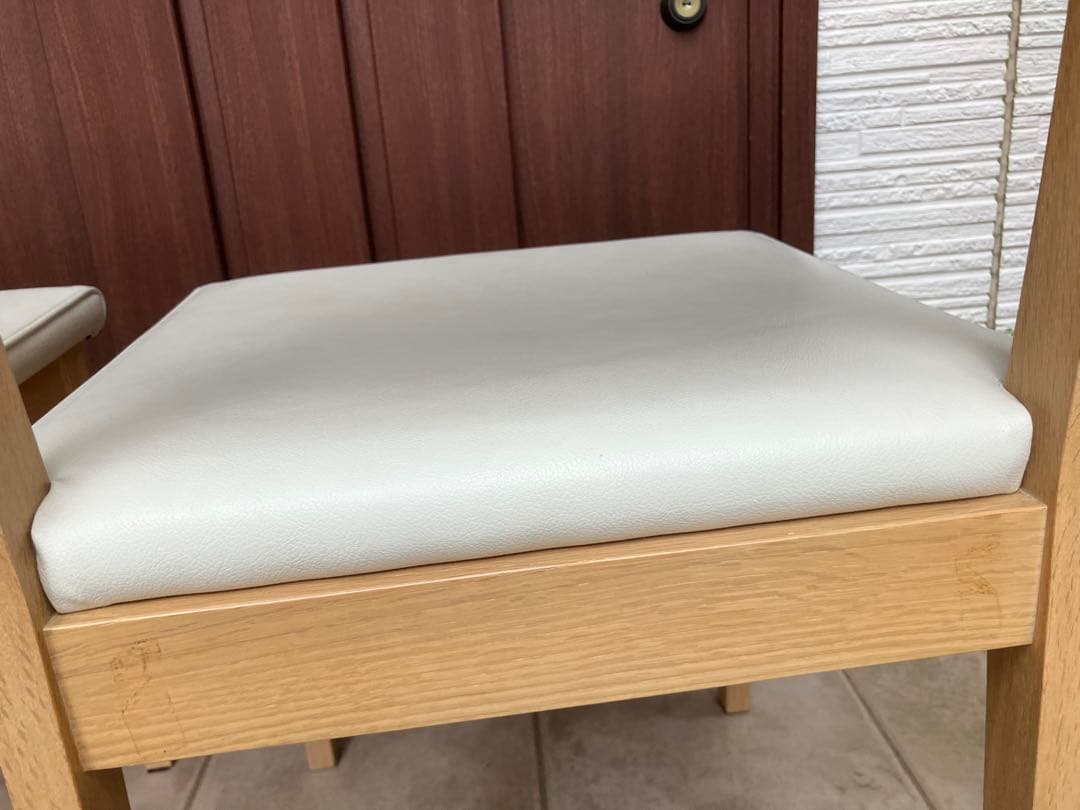 ナチュラル木製チェア ◉2脚セット 合皮ホワイト座面 ダイニングチェア