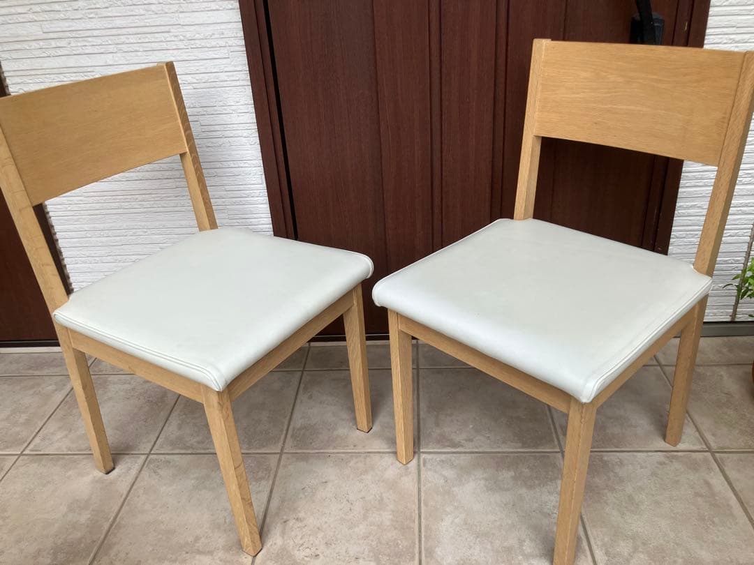 ナチュラル木製チェア ◉2脚セット 合皮ホワイト座面 ダイニングチェア