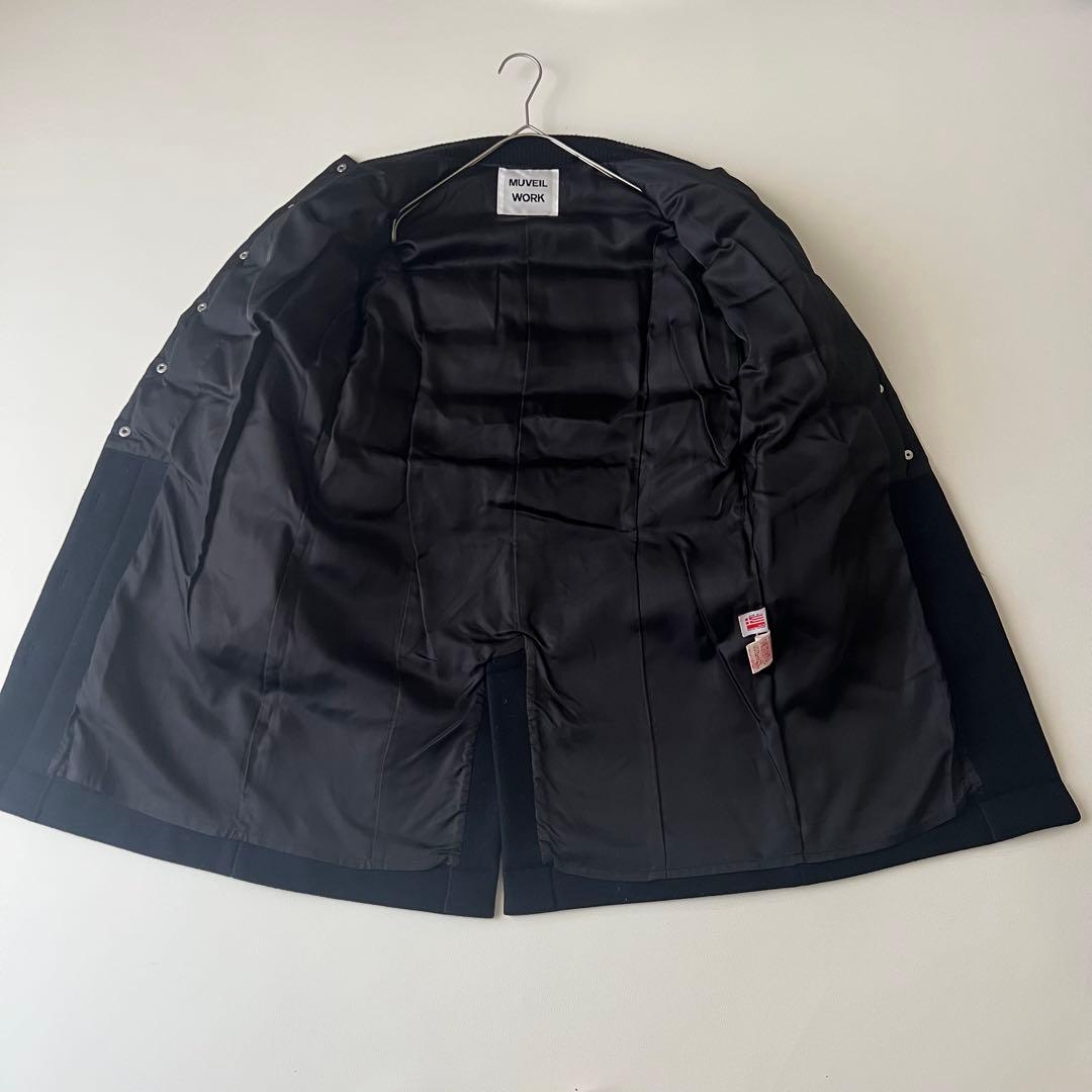 MUVEIL 異素材切替 ダウンコート ノーカラー ブラック ウールコート
