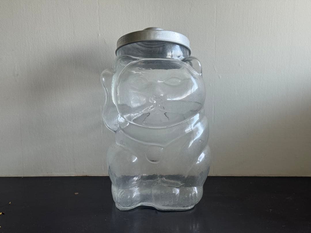 猫瓶　駄菓子屋瓶　アンティーク　古いガラス瓶です　レトロ　縁起物　招き猫