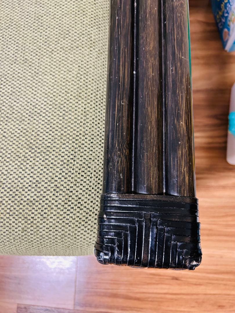 緑色布製2人掛けソファ　ラタン