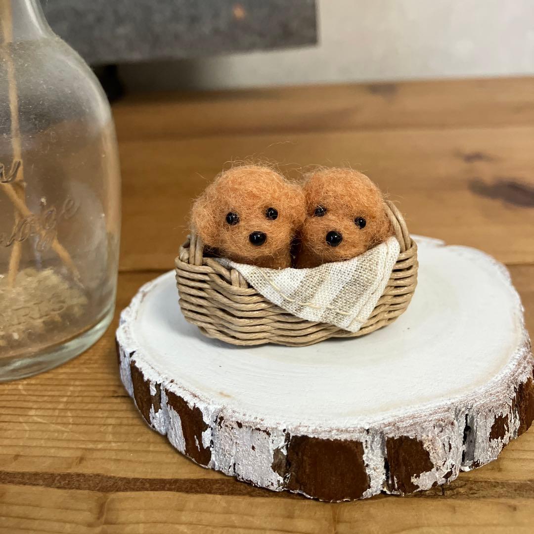 羊毛フェルト　ミニバスケットに入ったトイプードル　見本