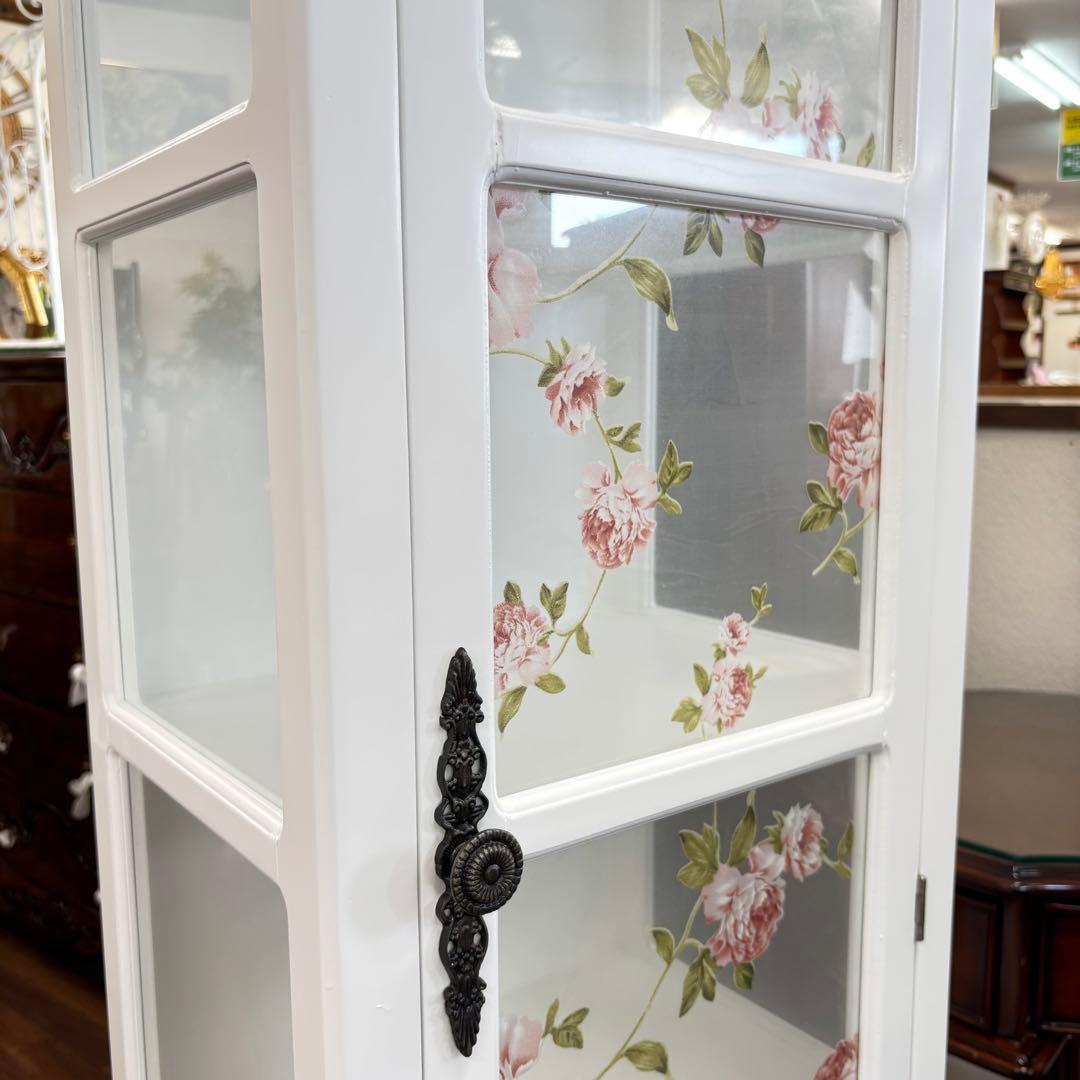 ホワイト 木製 スリムキャビネット アウトレット特価品 1ドアガラスキャビネット