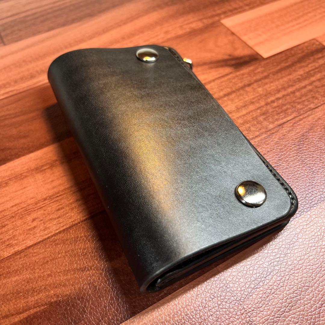 アルギニン【トラッカーウォレット ミドル 2層】ブラック 北米ステア