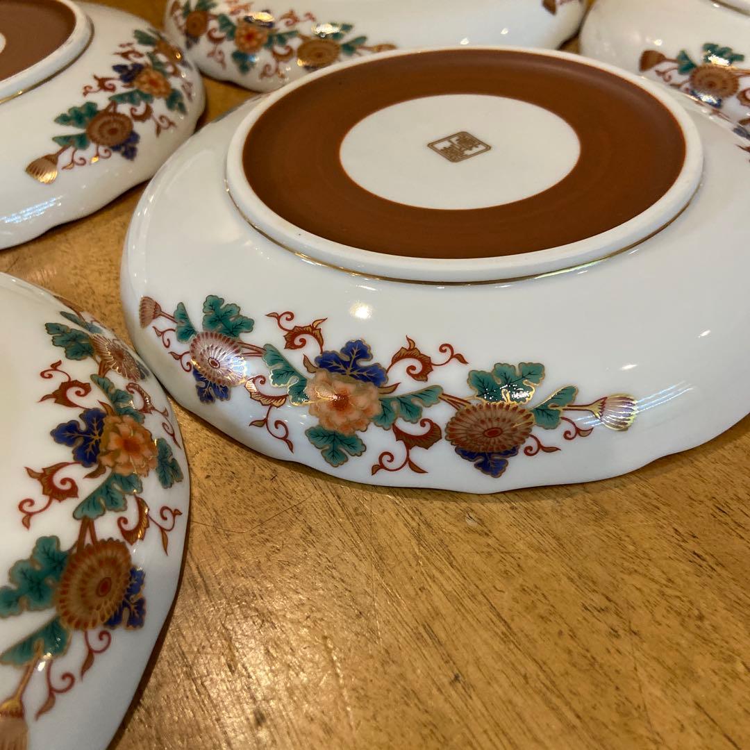 陣山窯　金襴手　金彩菊紋　和皿揃　5枚　中皿　古伊万里　色絵