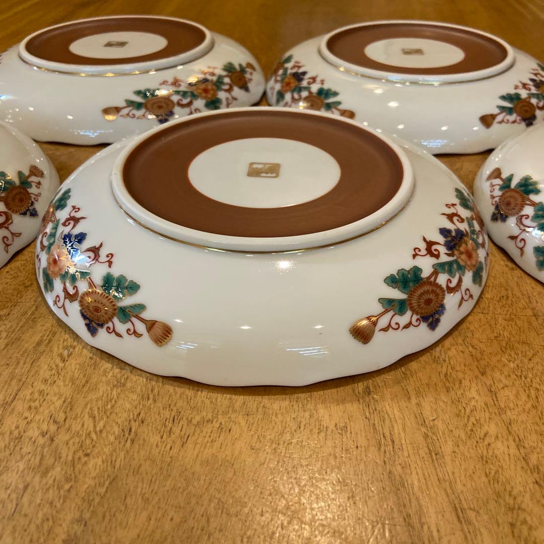 陣山窯　金襴手　金彩菊紋　和皿揃　5枚　中皿　古伊万里　色絵