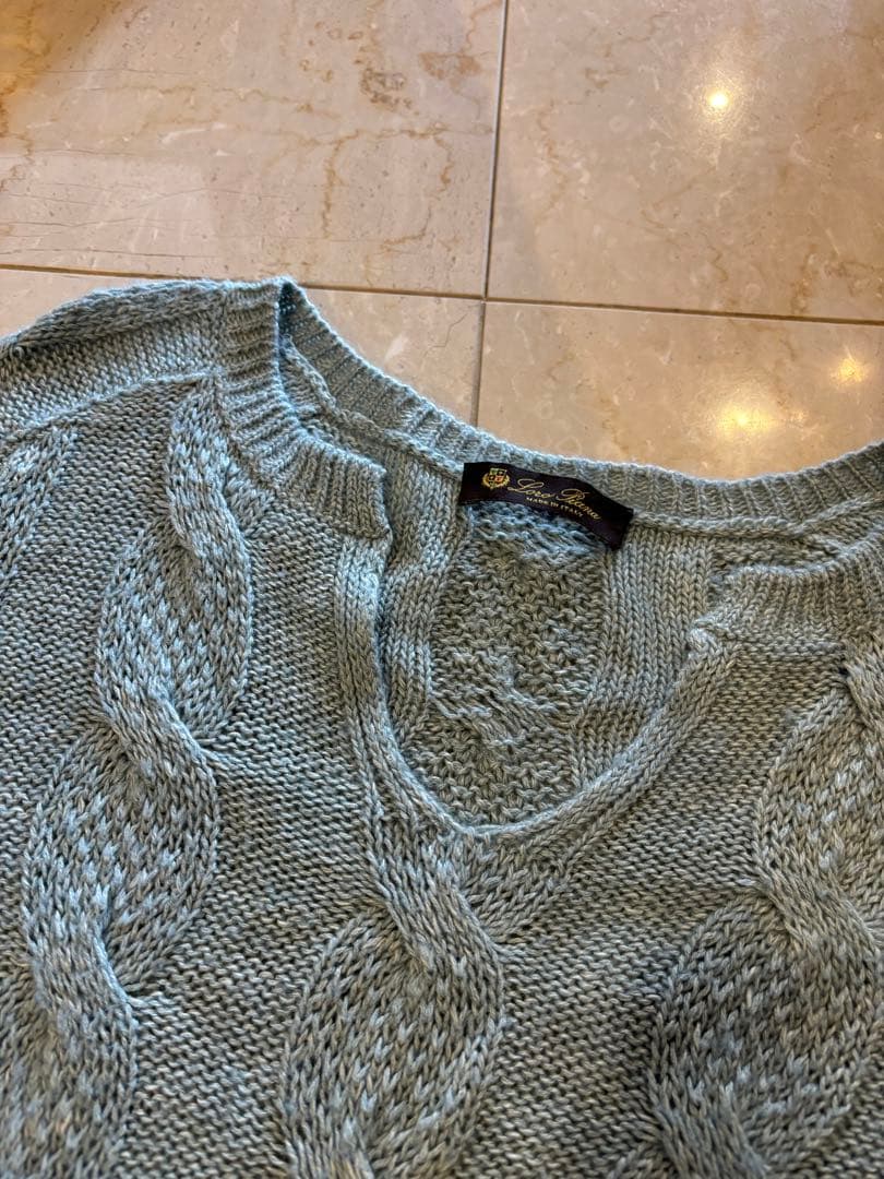 lolopianaライトブルー麻27%シルク27%カシミヤ45%長袖セーター