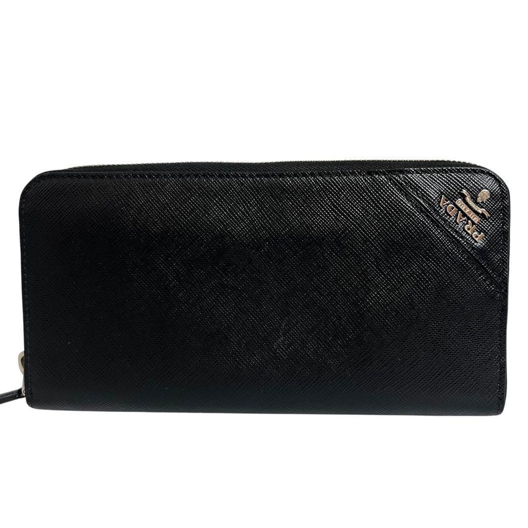 希少✨プラダ 長財布 ラウンドファスナー ロゴ金具 サフィアーノ ブラック 黒