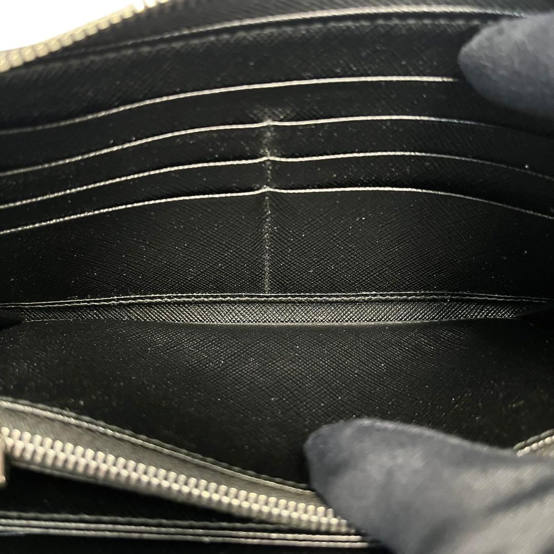 希少✨プラダ 長財布 ラウンドファスナー ロゴ金具 サフィアーノ ブラック 黒