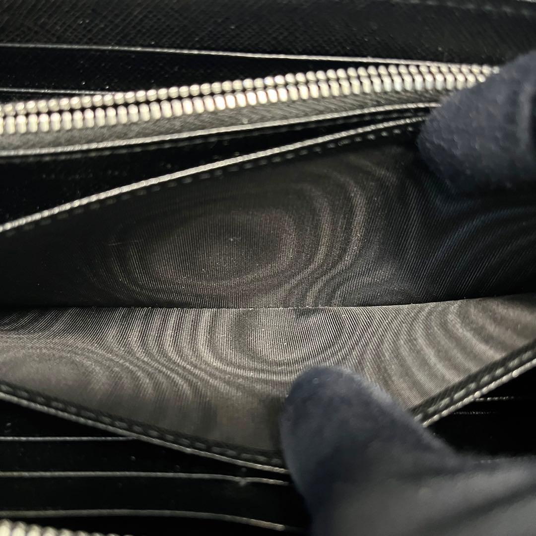 希少✨プラダ 長財布 ラウンドファスナー ロゴ金具 サフィアーノ ブラック 黒