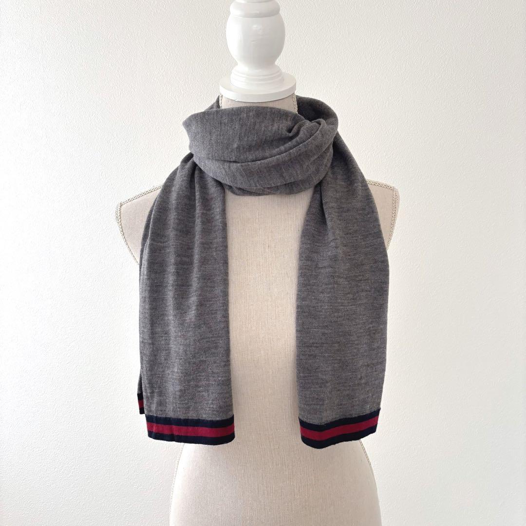 GUCCI グッチ シェリーライン ウール マフラー グレー　イタリア製