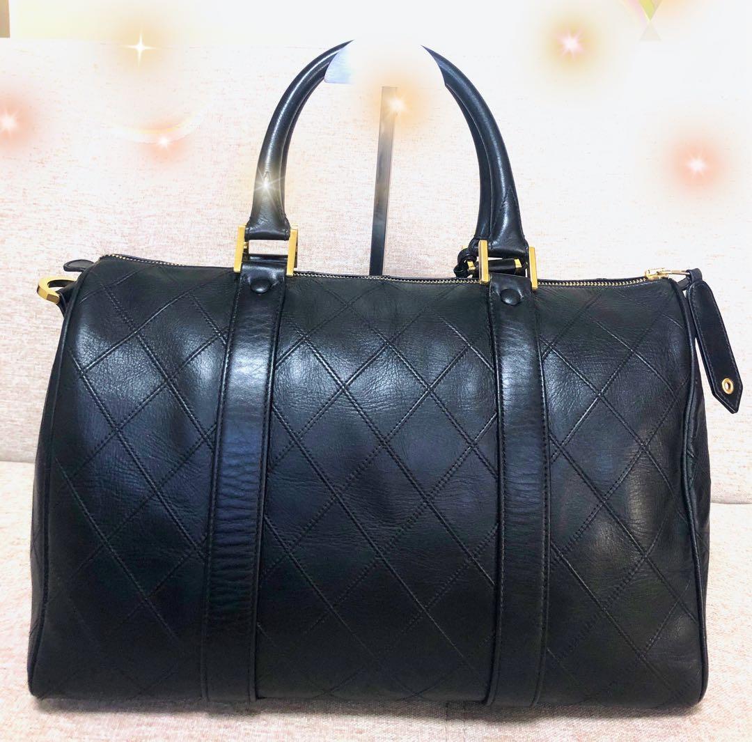 CHANEL ブラック レザー ミニボストンバッグ ゴールド金具 ビコローレ