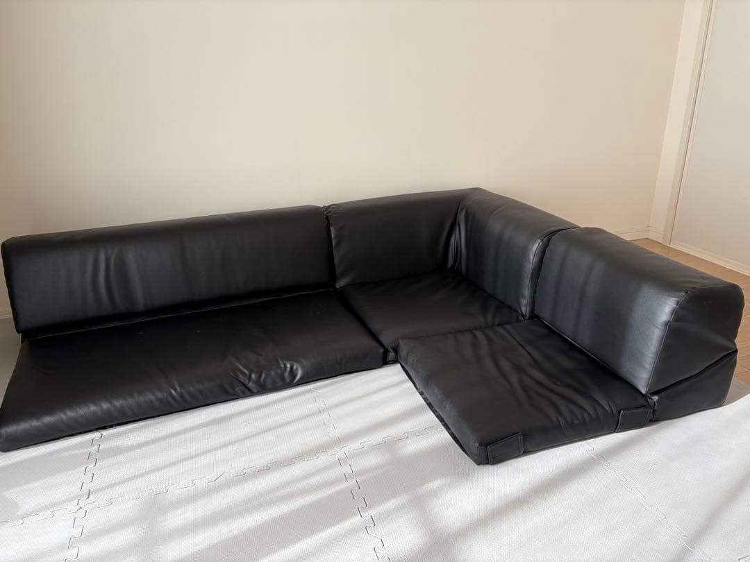 ポケット付きロータイプコーナーソファ3点セット(合成皮革)