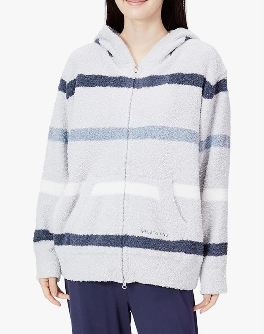 新品ジェラートピケ ベビモコマルチボーダーパーカーとロングパンツセット