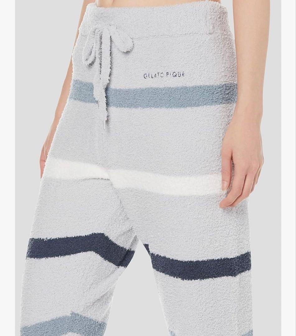 新品ジェラートピケ ベビモコマルチボーダーパーカーとロングパンツセット