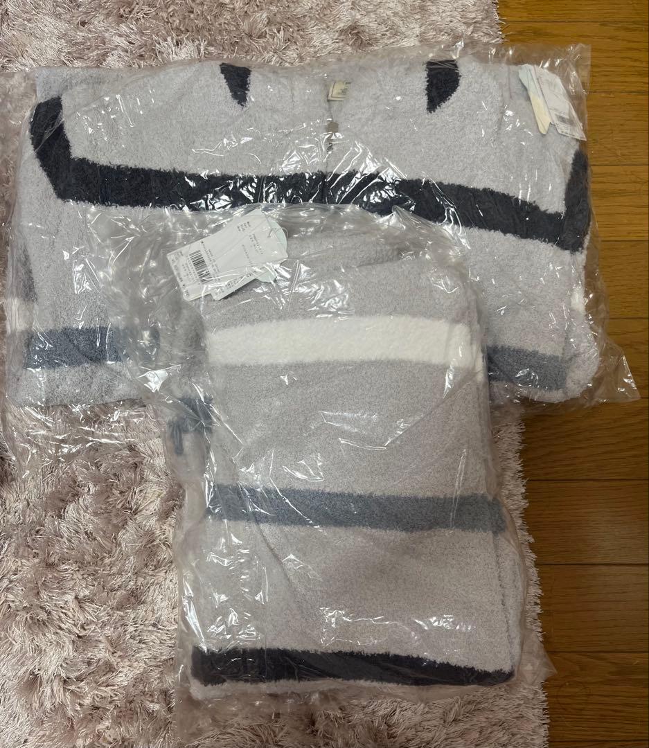 新品ジェラートピケ ベビモコマルチボーダーパーカーとロングパンツセット