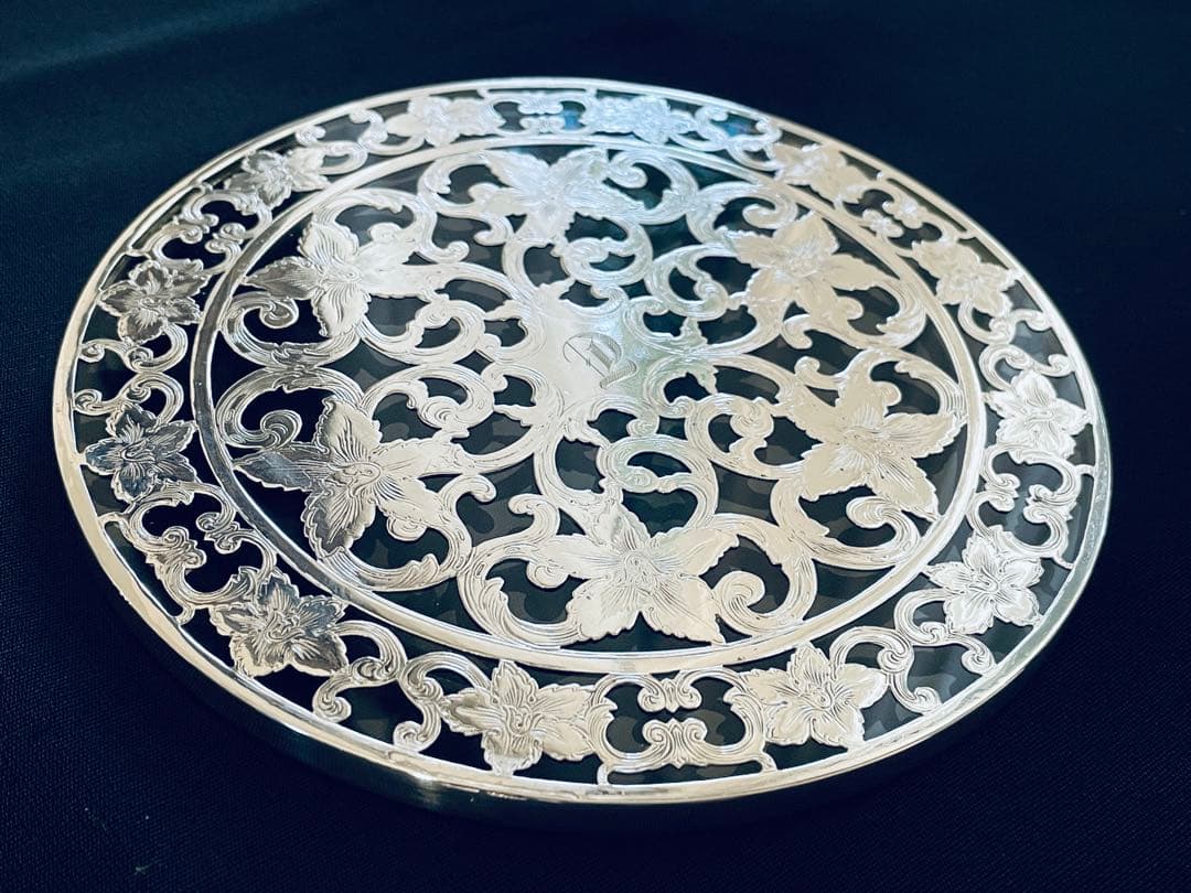 米国製　スターリングシルバー＆グラス　ポットスタンド