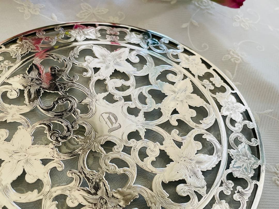 米国製　スターリングシルバー＆グラス　ポットスタンド