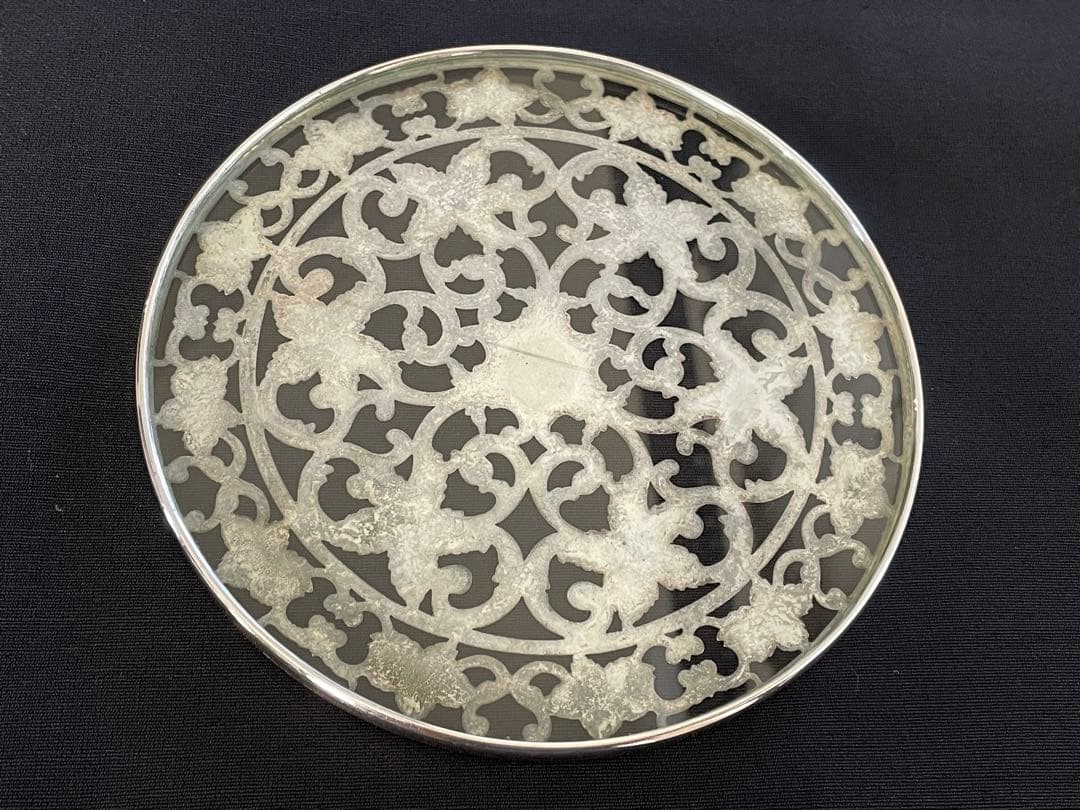 米国製　スターリングシルバー＆グラス　ポットスタンド