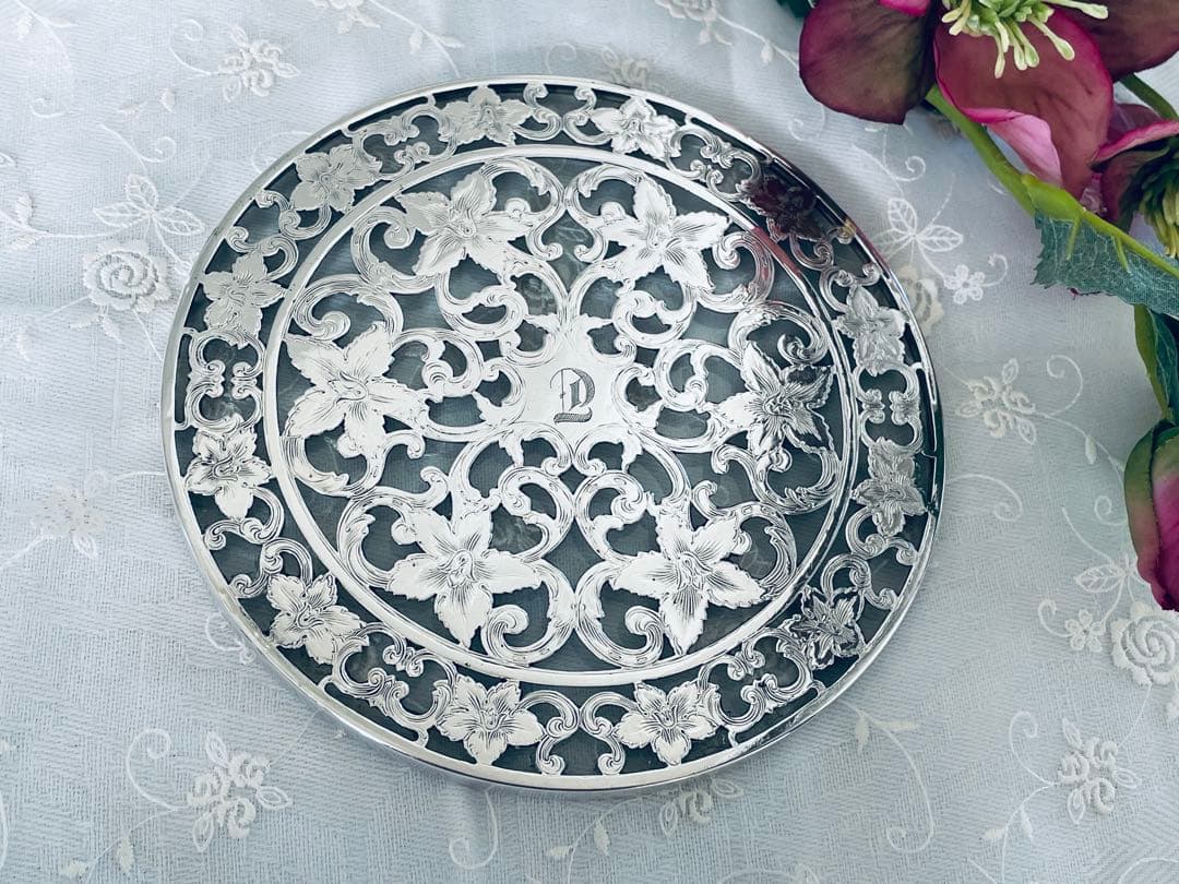 米国製　スターリングシルバー＆グラス　ポットスタンド