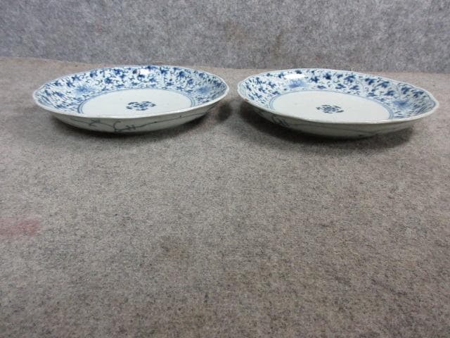 古伊万里 渦福 みじん唐草 染付 中皿 2枚 [B31415]